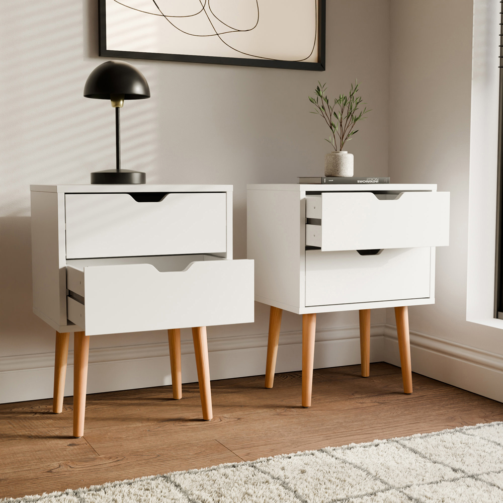 GFW Nyborg 2 Drawer White Bedside Table Set of 2 Image 8