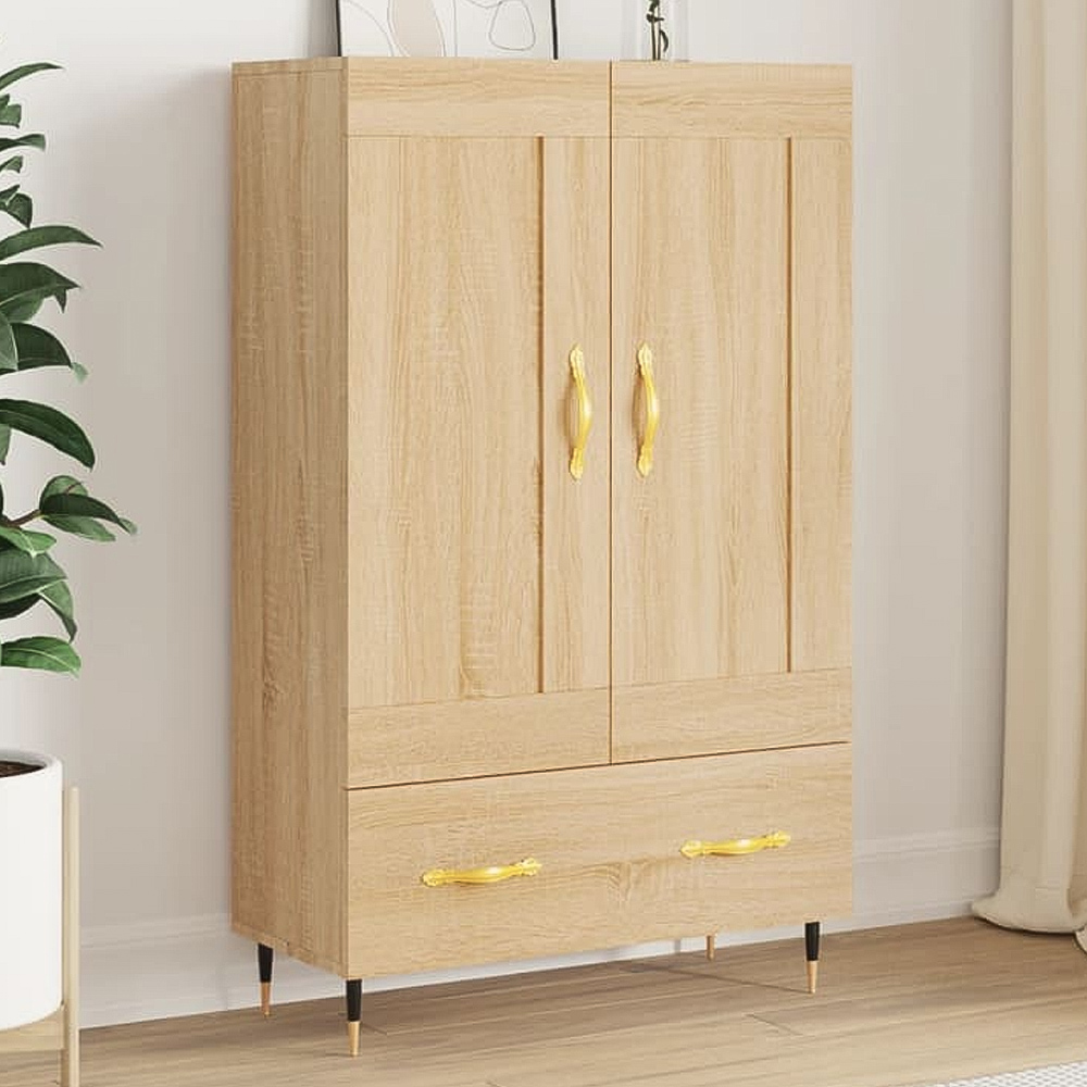vidaXL 2 Door Single Drawer 2 Shelf Sonoma Oak Highboard with Metal Legs Image 1