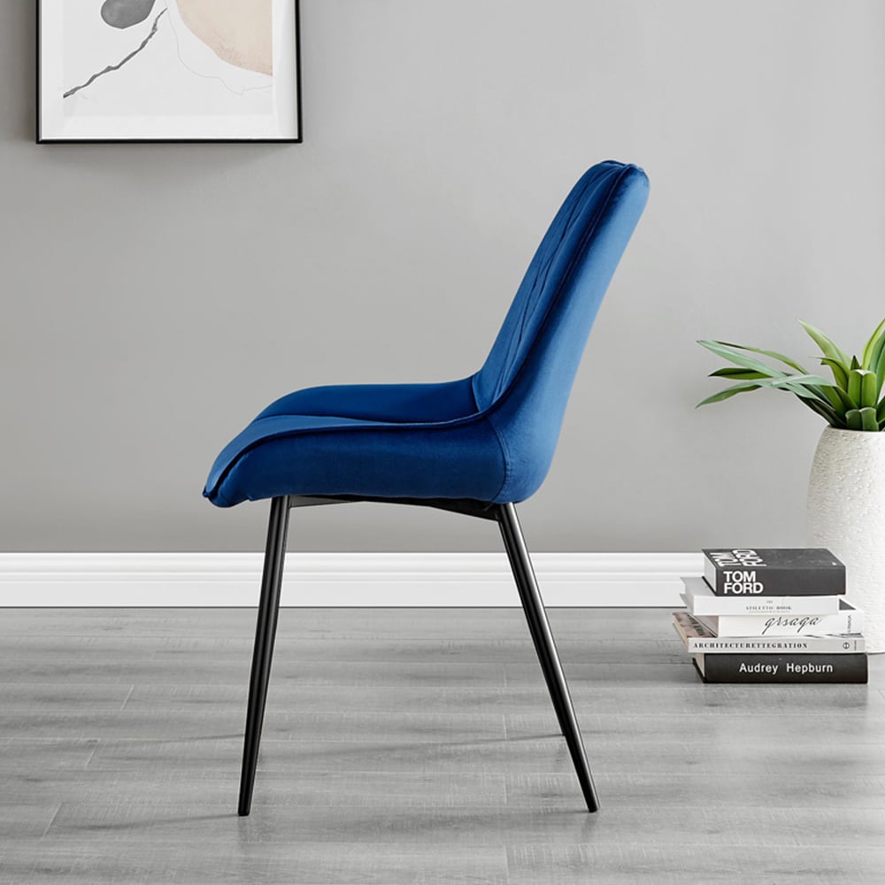 Furniturebox Molini Cesano 6 Seater Dining Set Black Gloss and Navy Image 4