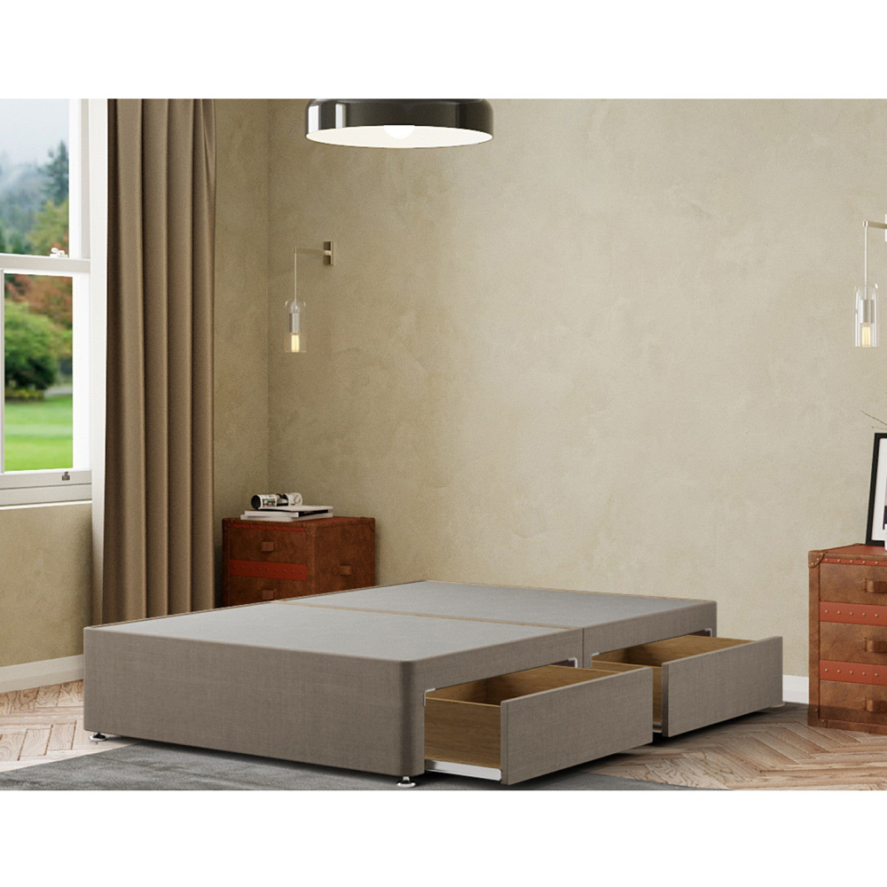 Portland Simple Super King Size Beige Linen Divan Base with 2 Drawers Image 2