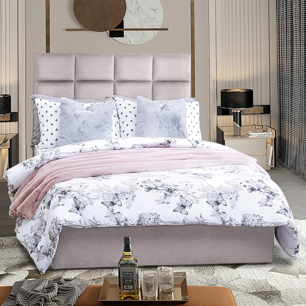 Eleganza Home Snoozer Single Silver Plush Velvet Divan Bed with Headboard Image 1