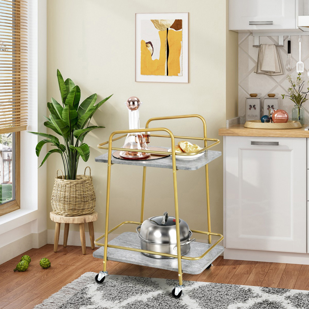Costway 2 Shelf Grey Steel Frame Kitchen Rolling Cart Image 5