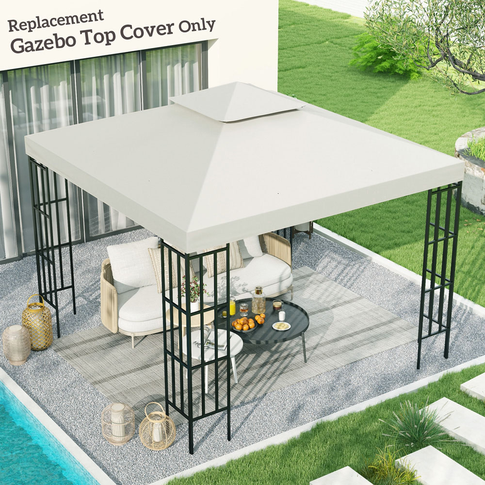 Outsunny 3 x 3m 2-Tier Cream White Gazebo Canopy Replacement Cover Image 2