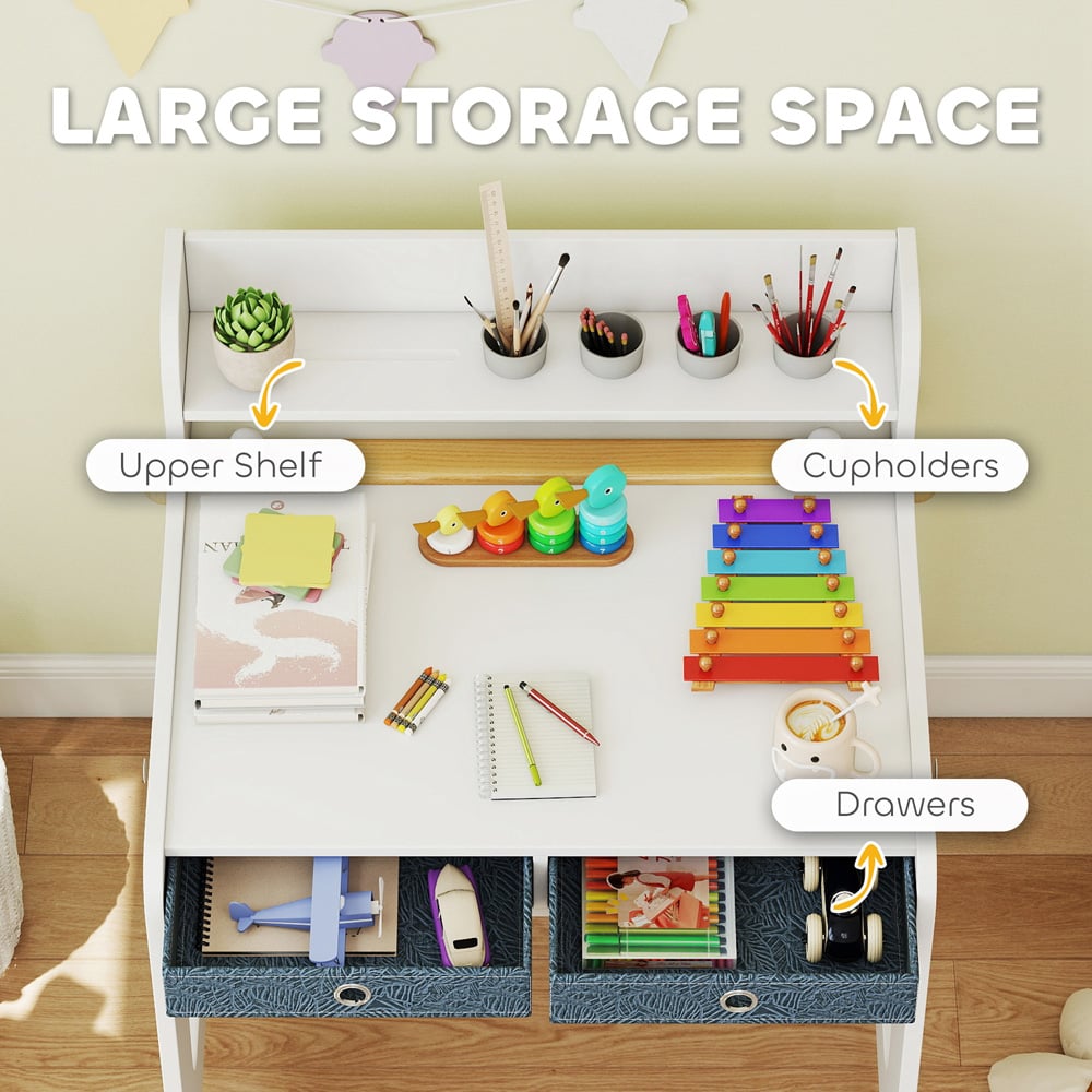 AIYAPLAY 2 Drawer White Kids Art Table and Chair Set Image 8