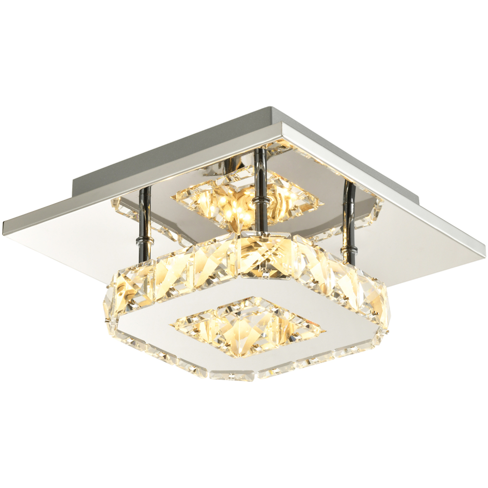 Happy Homewares Chrome Square Metal LED Ceiling Light with Crystal Glass Bead Image 6