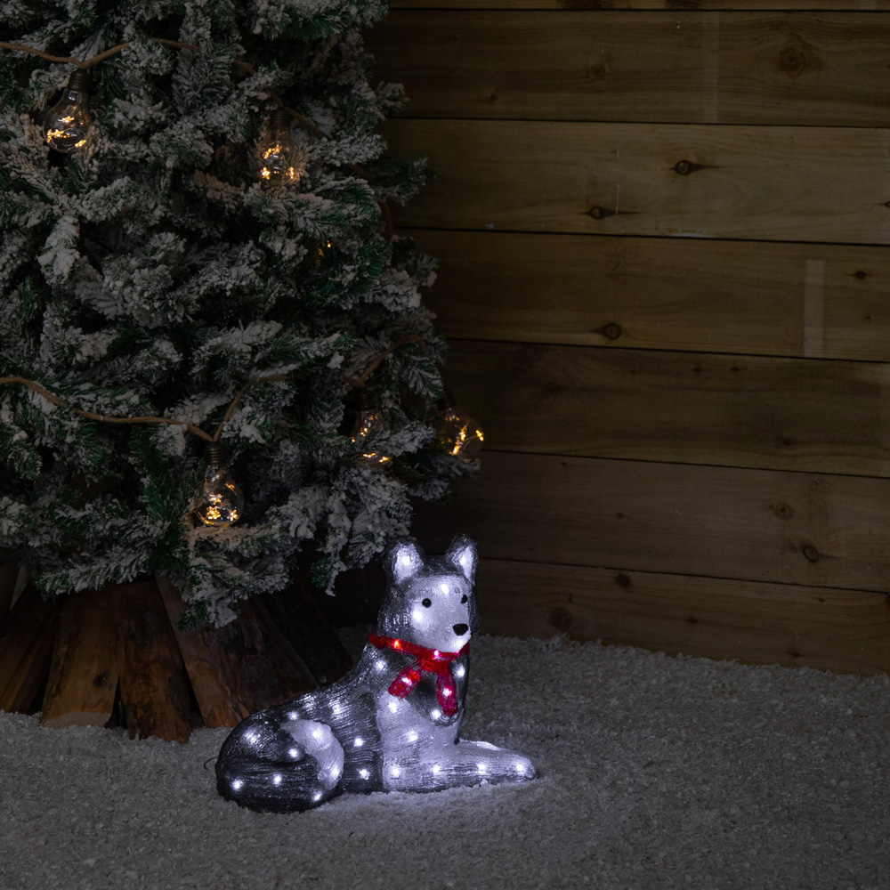Samuel Alexander White LED Light Up Acrylic Husky with Red Scarf Christmas Decoration 28cm Image 3
