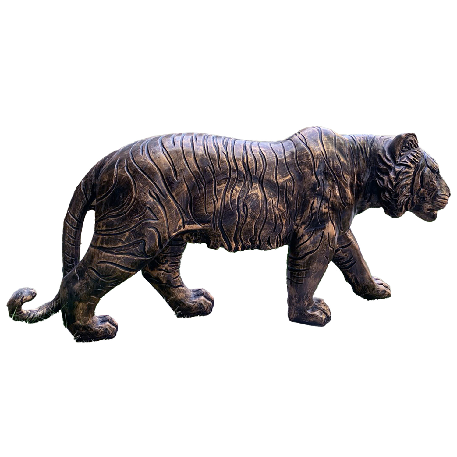 Enigma Bronze Effect Tiger Statue Garden Ornament Image 1