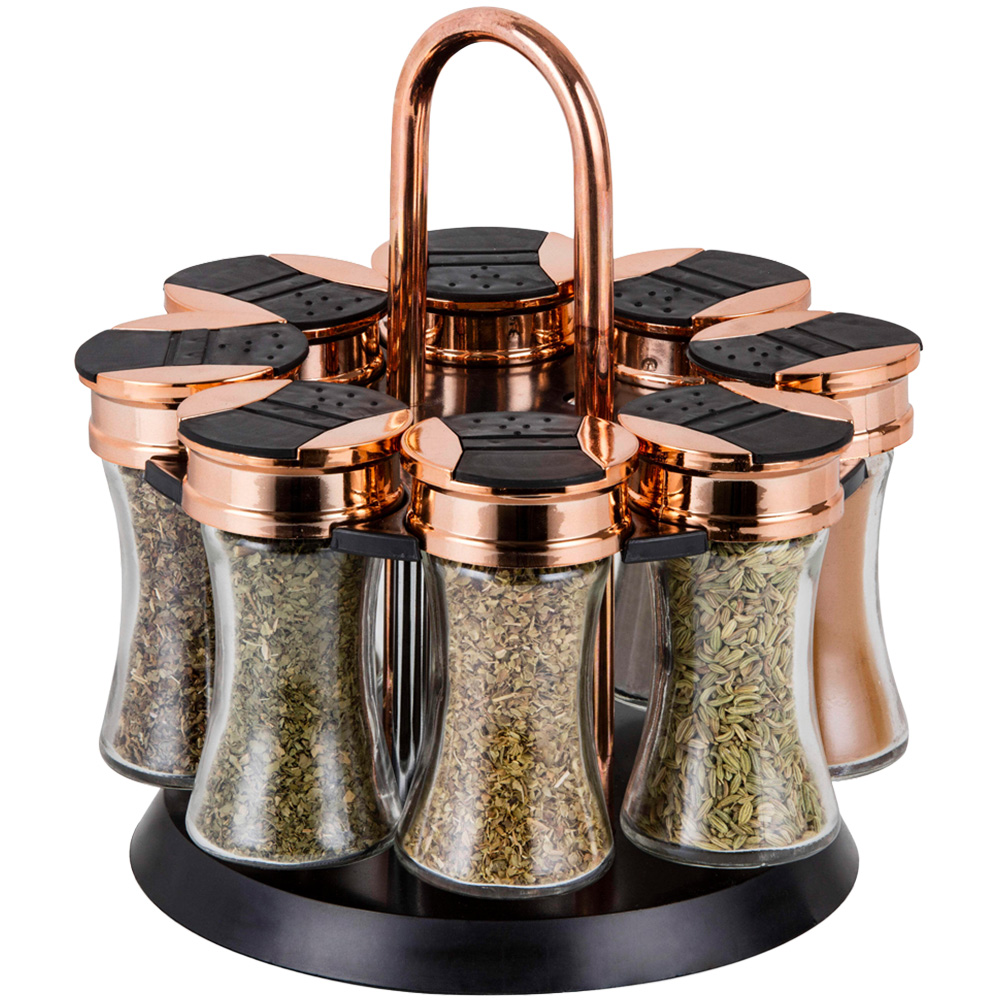Tower Rose Gold Rotating Spice Rack with 8 Pre-Filled Jars Image 1