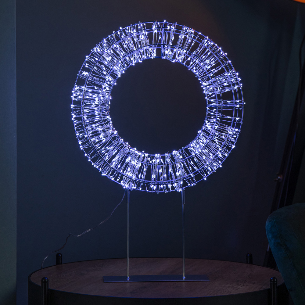 Samuel Alexander 720 White LED Light-Up Twinkling Silver Wreath with Metal Stand 45cm Image 1