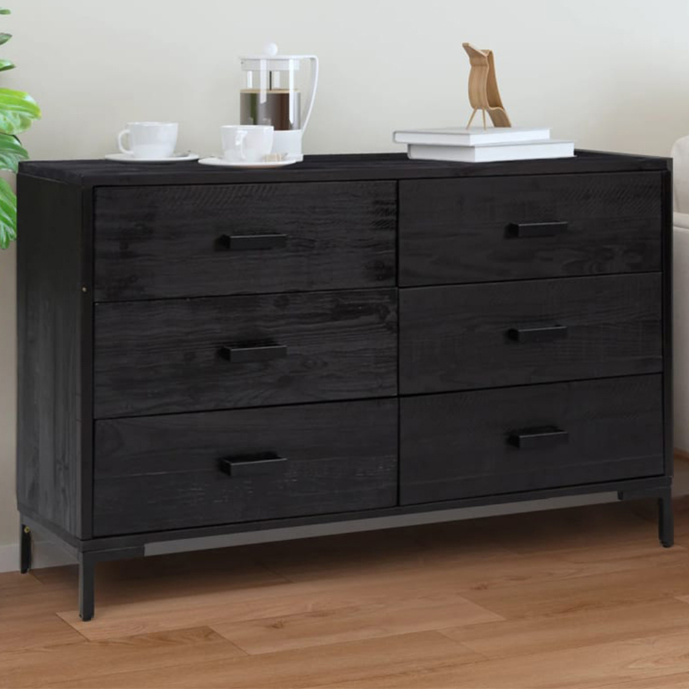 vidaXL 6 Drawer Black Wooden Sideboard Image 1