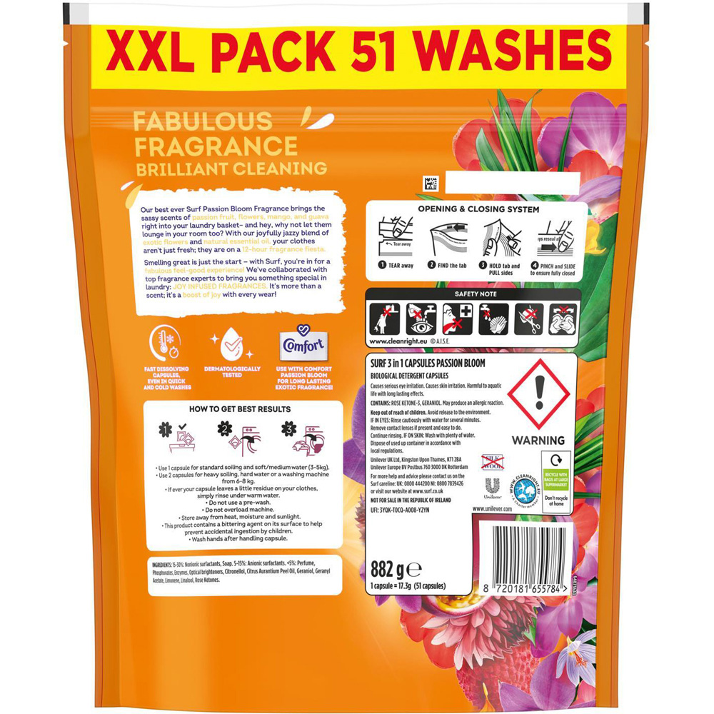 Surf 3-in-1 Passion Bloom Washing Capsules XXL 51 Washes 3 Pack Image 3