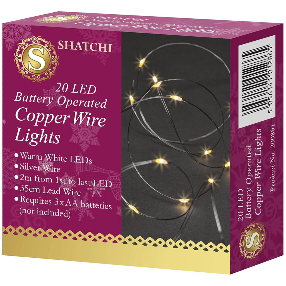 Shatchi 20 Warm White LED Silver Copper Wire Christmas String Light 2m Image 2