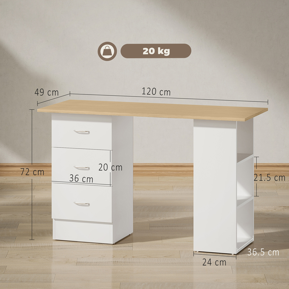HOMCOM 3 Drawer 3 Shelf Computer Desk Natural Image 9