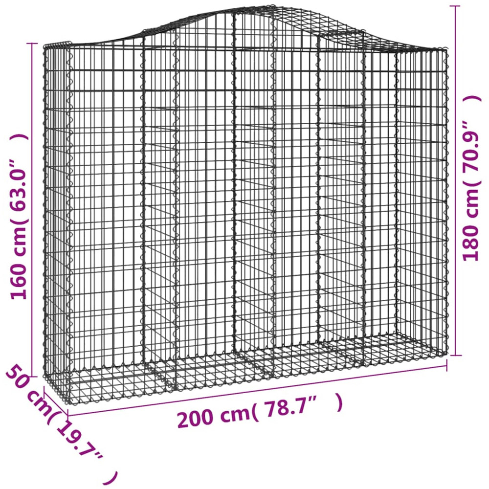 vidaXL Silver Galvanised Iron Arched Gabion Basket 200 x 50 x 160/180cm 3 Pack Image 5