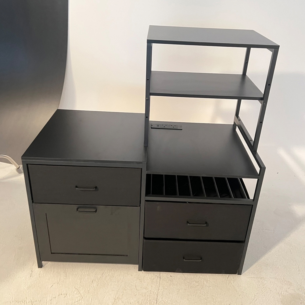 Living and Home 4 Drawer Black Mini Fridge Stand Kitchen Organiser with Wine Rack and Power Socket Image 2