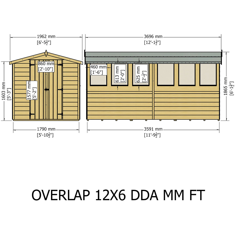 Shire 12 x 6ft Double Door Dip Treated Overlap Apex Shed Image 7