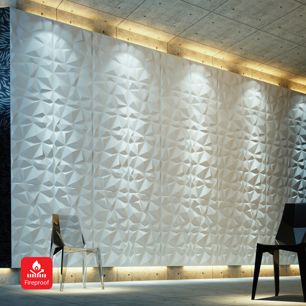 Britwall 3D White Faceted Diamond PVC Wall Panel 500 x 500 x 1mm 4 Pack Image 5