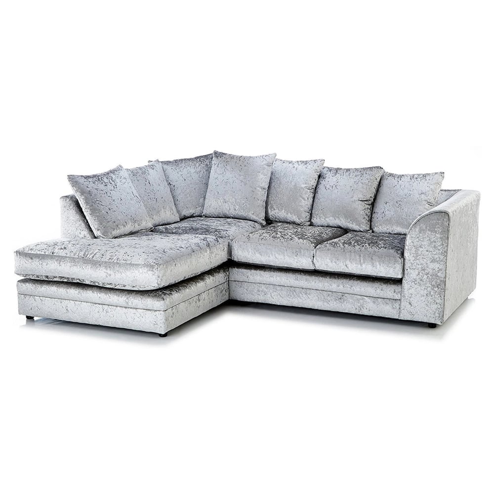 Portland Canolo Luxury 4 Seater Silver Crush Velvet Corner Chaise Sofa Image 2