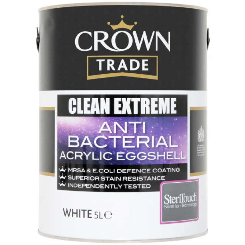 Crown Trade Clean Extreme White Anti Bacterial Acrylic Eggshell Paint 5L Image 2