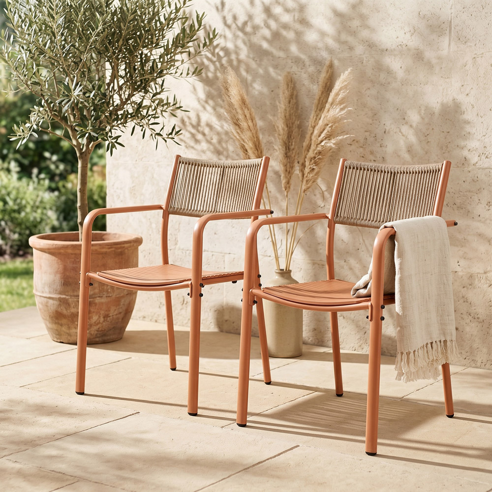 Core Products 2 Seater Terracotta Rope Back Effect Round Plastic Table Garden Bistro Set Image 6