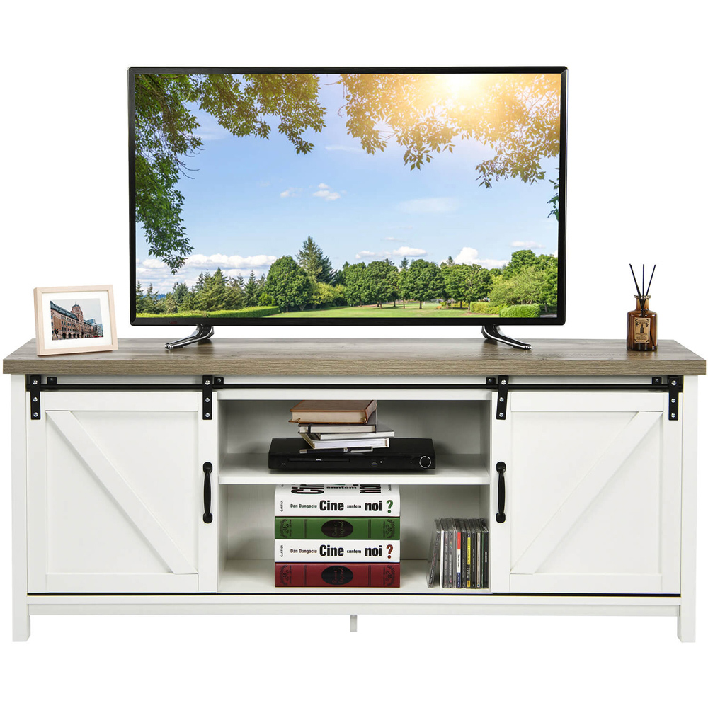 Costway 2 Door 2 Shelf White TV Unit Image 3