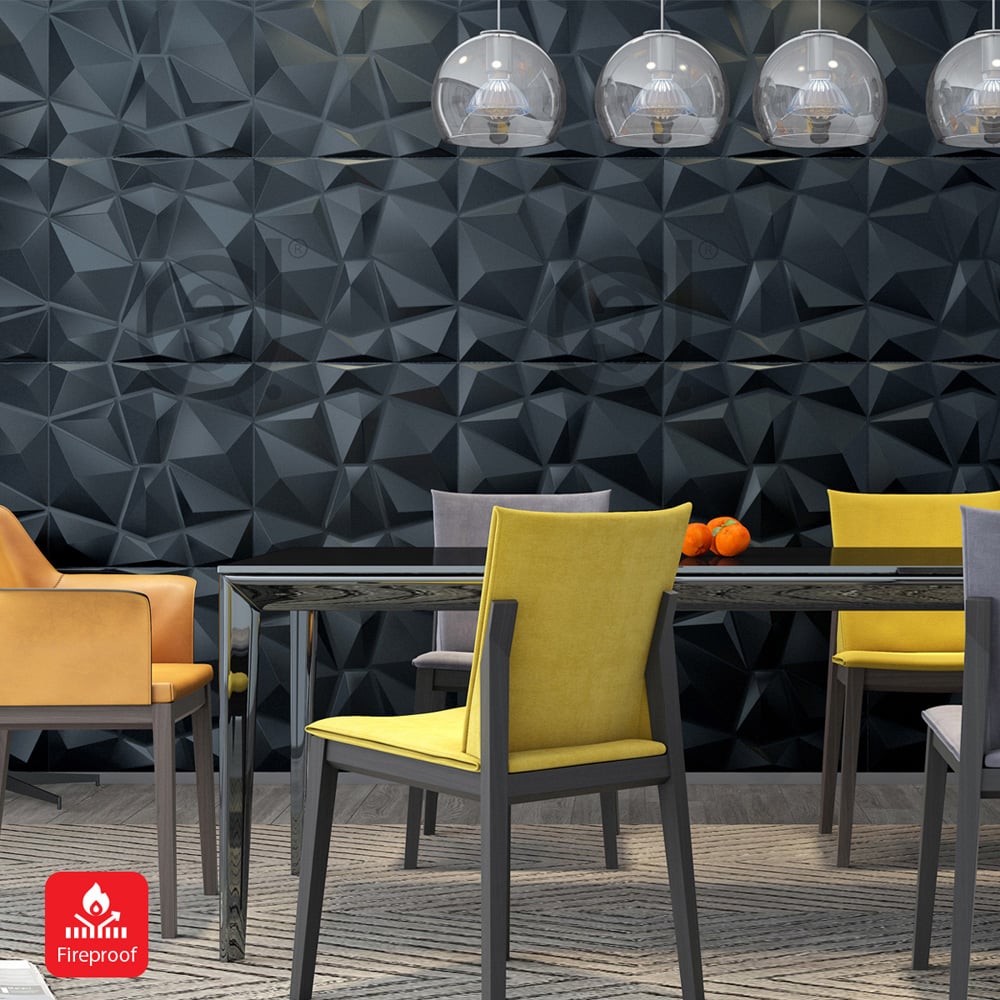 Britwall 3D Black Faceted Diamond PVC Wall Panel 500 x 500 x 1mm 4 Pack Image 4