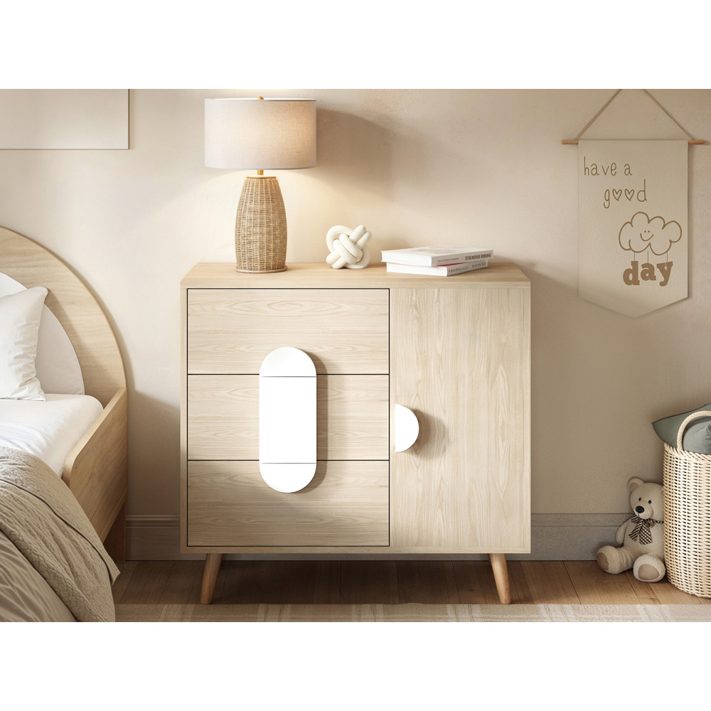 Flair Noah Single Door 3 Drawers Oak and White Cabinet Image 4