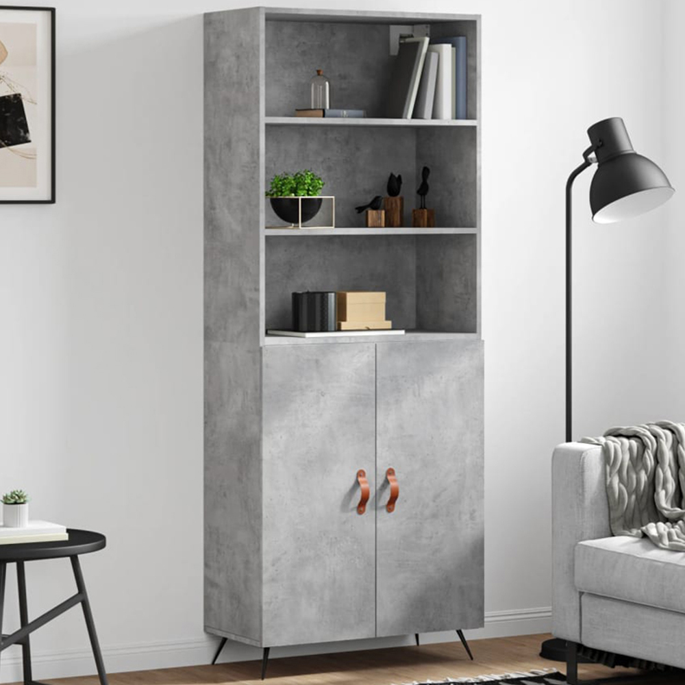 vidaXL 2 Door 3 Shelf Concrete Grey Tall Highboard Image 1