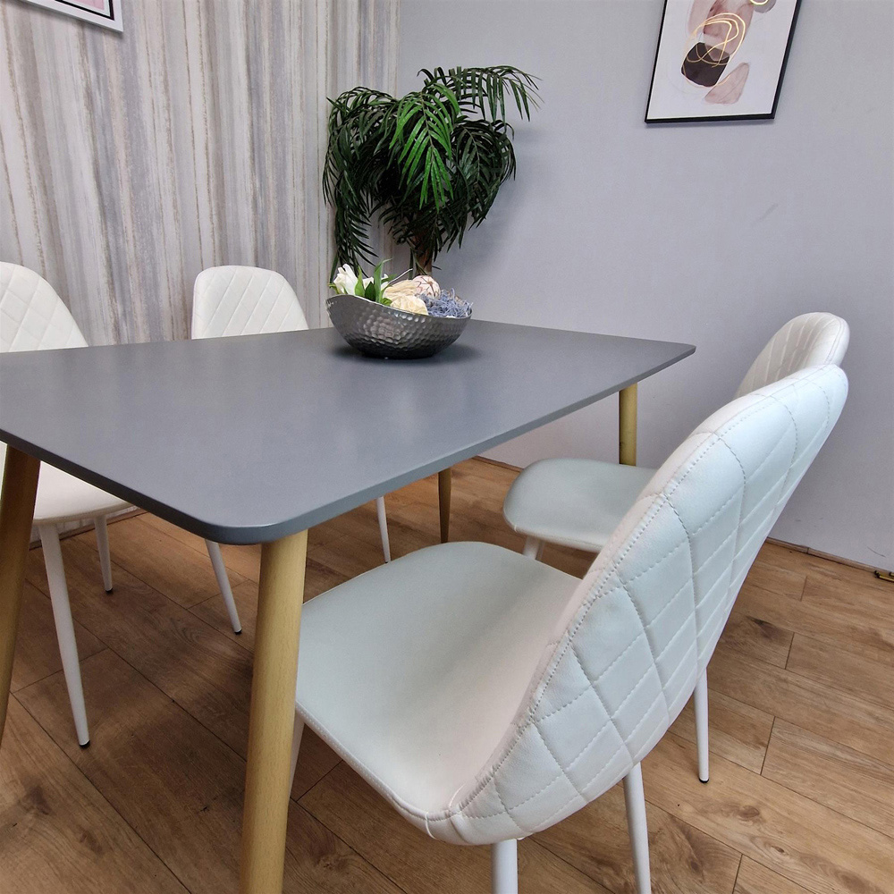 Portland 4 Seater Faux leather Dining Set Grey and White Image 4