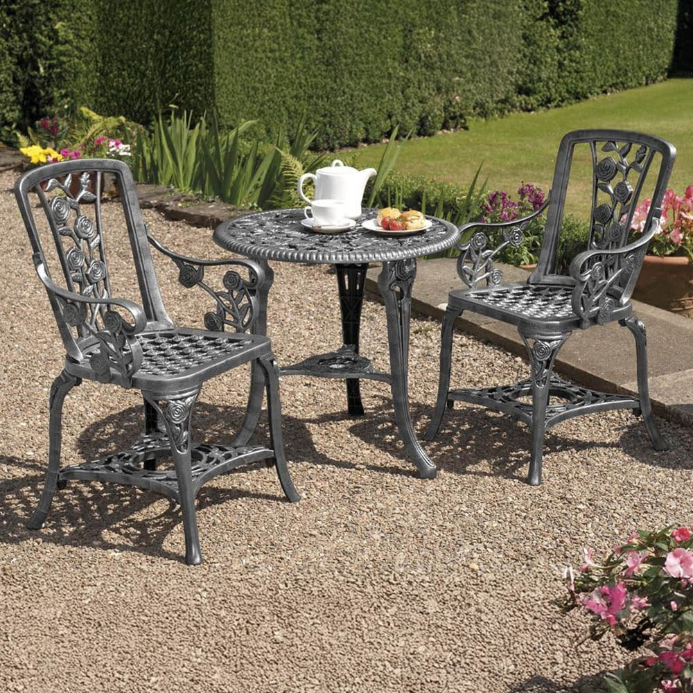 Garden Gear 2 Seater Pewter Rose Bistro Set Image 1