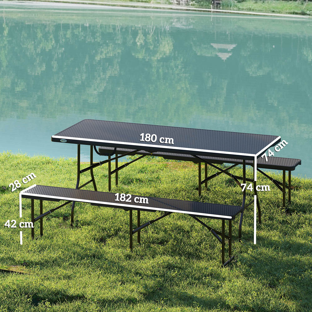 Outsunny 6 Seater Black Rattan Effect Foldable Picnic Table and Bench Set with Handles Image 9