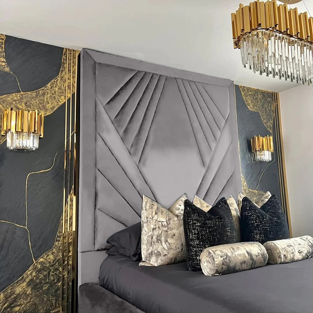 Eleganza Home Solia Double Silver Plush Velvet Bed Frame with Headboard Image 4