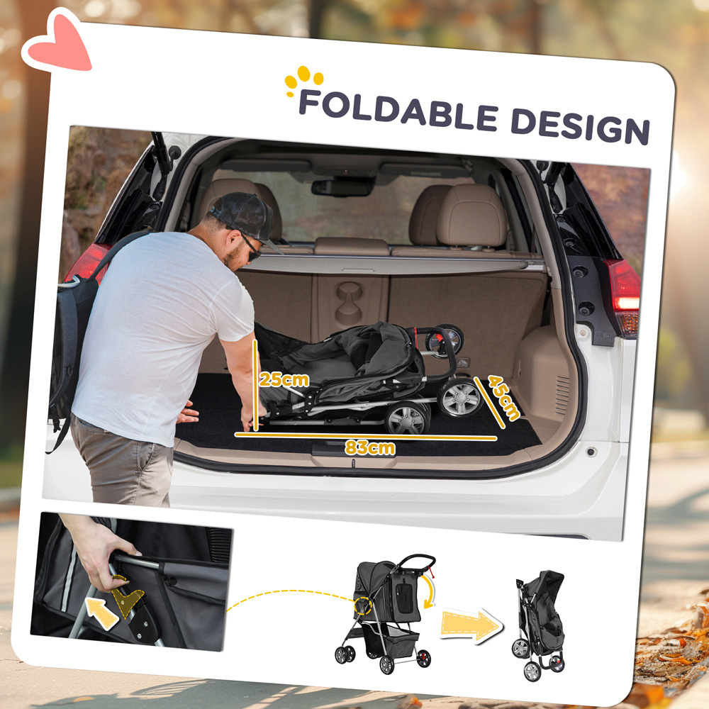 PawHut Foldable Dark Grey Pet Stroller Image 5