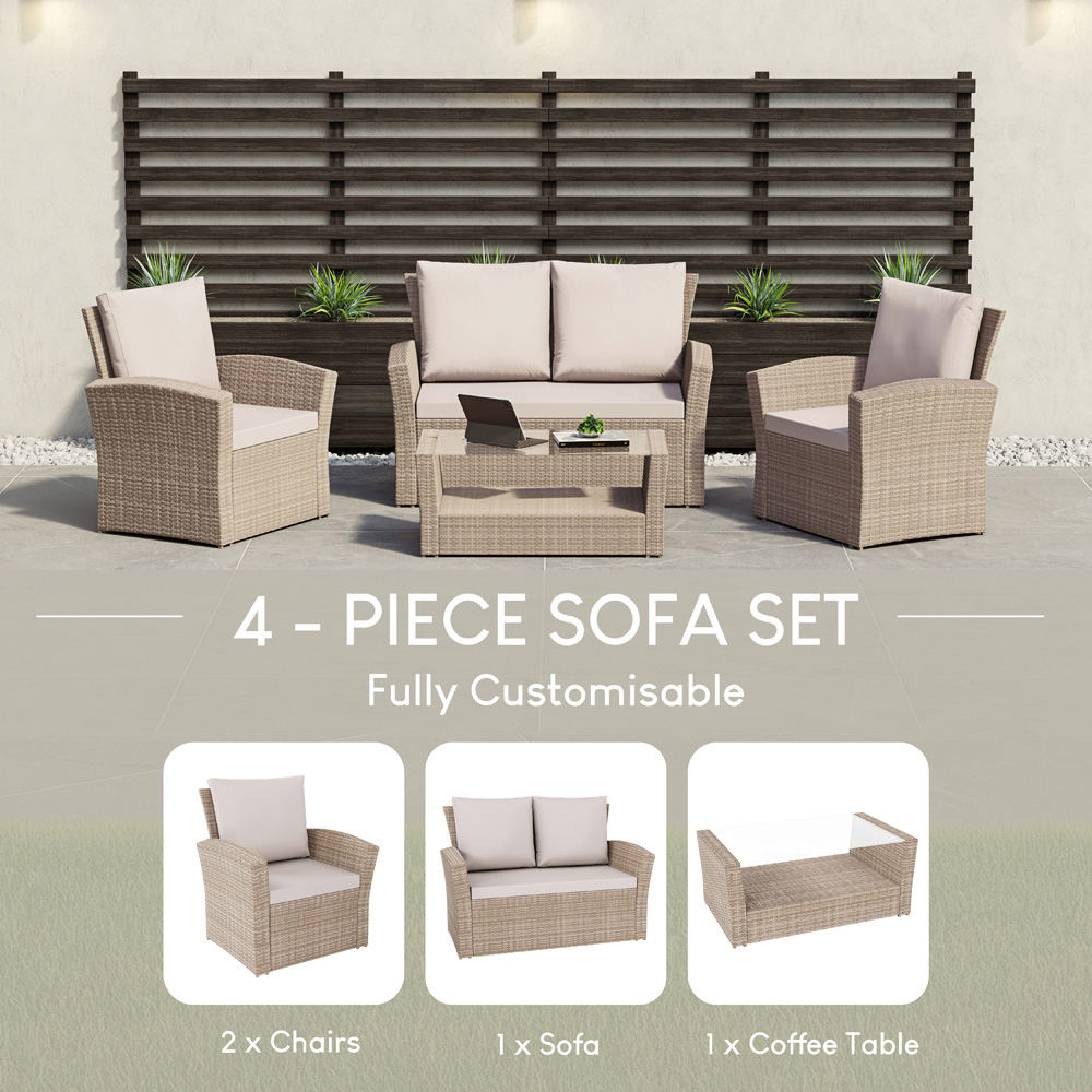 GARDEN VIDA Mylor 4 Seater Natural PE Rattan Garden Lounge Set with Cover Image 6