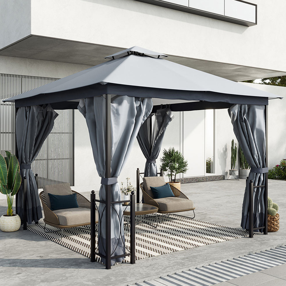 Outsunny 4 x 3.3m 2 Tier Grey Roof Patio Tent Gazebo Image 1