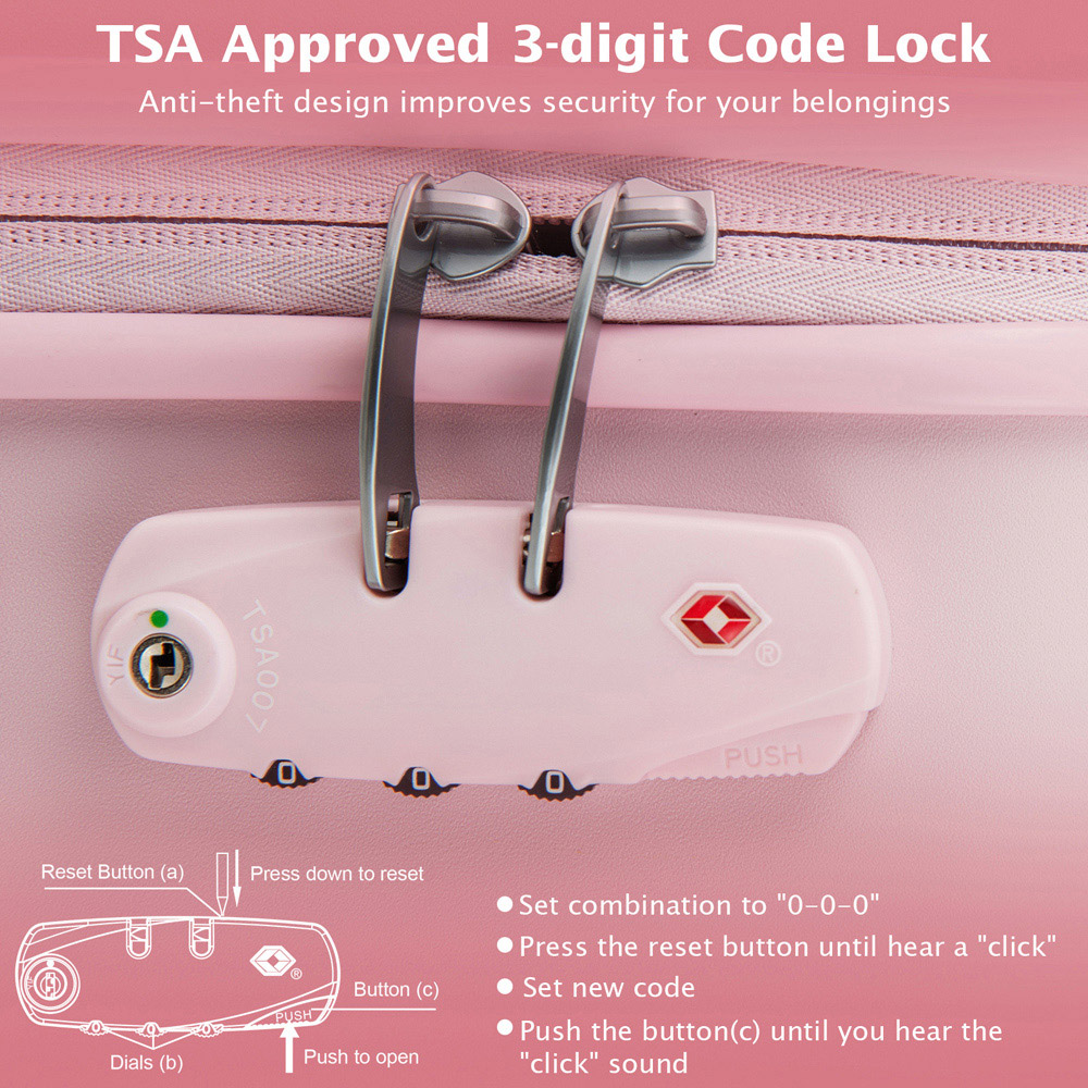 Costway Pink Hardside Suitcase Luggage with Wheels Image 7