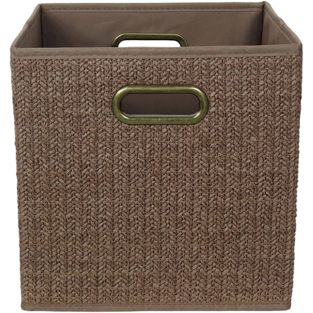 Woven Storage Cube with Cut-out Handles Brown Image 1