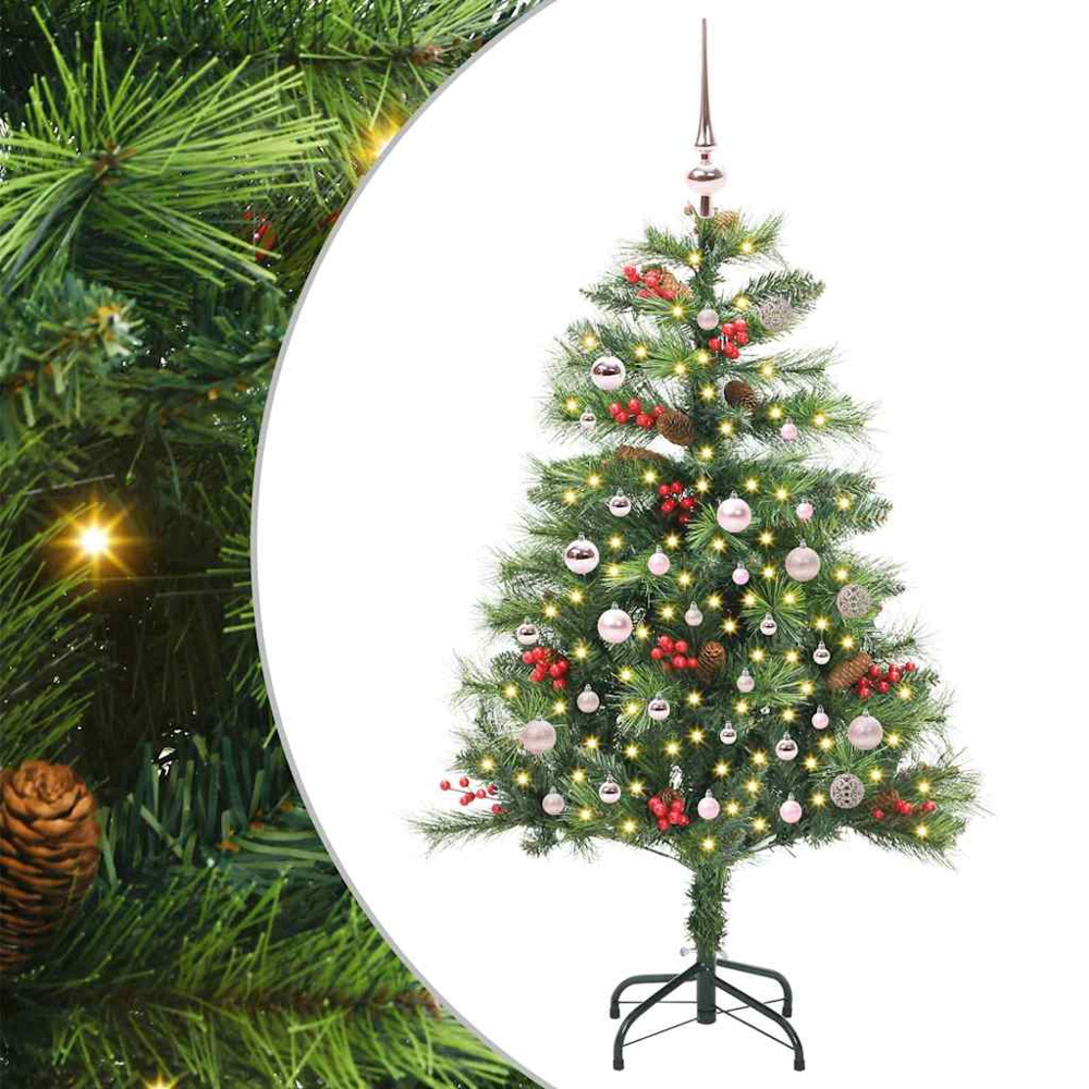 vidaXL 150 LED Pre-Lit Pink Baubles Green Artificial Christmas Tree 5ft Image 2