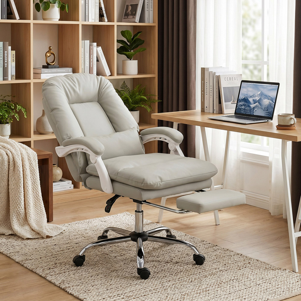 HOMCOM Khaki Reclining Office Chair with Lumbar Support Image 2