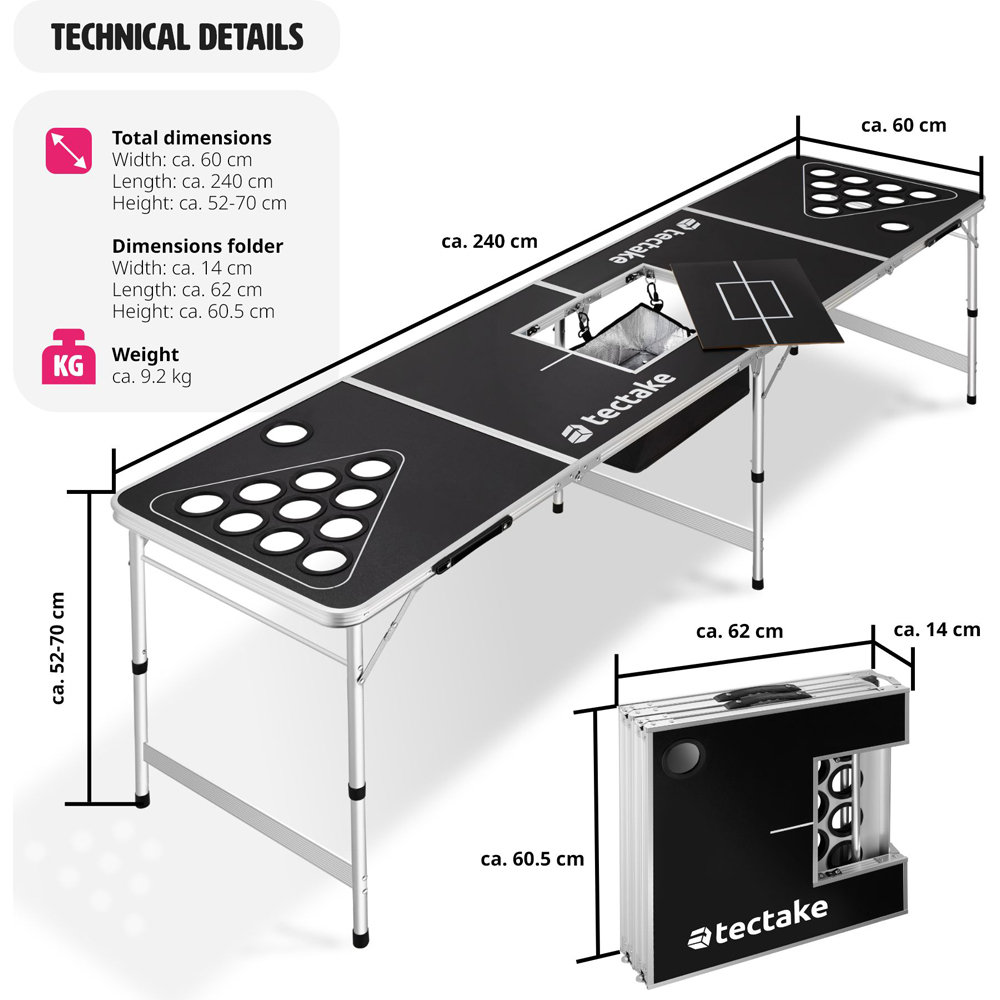 tectake Black Adjustable and Foldable Beer Pong Table Image 9