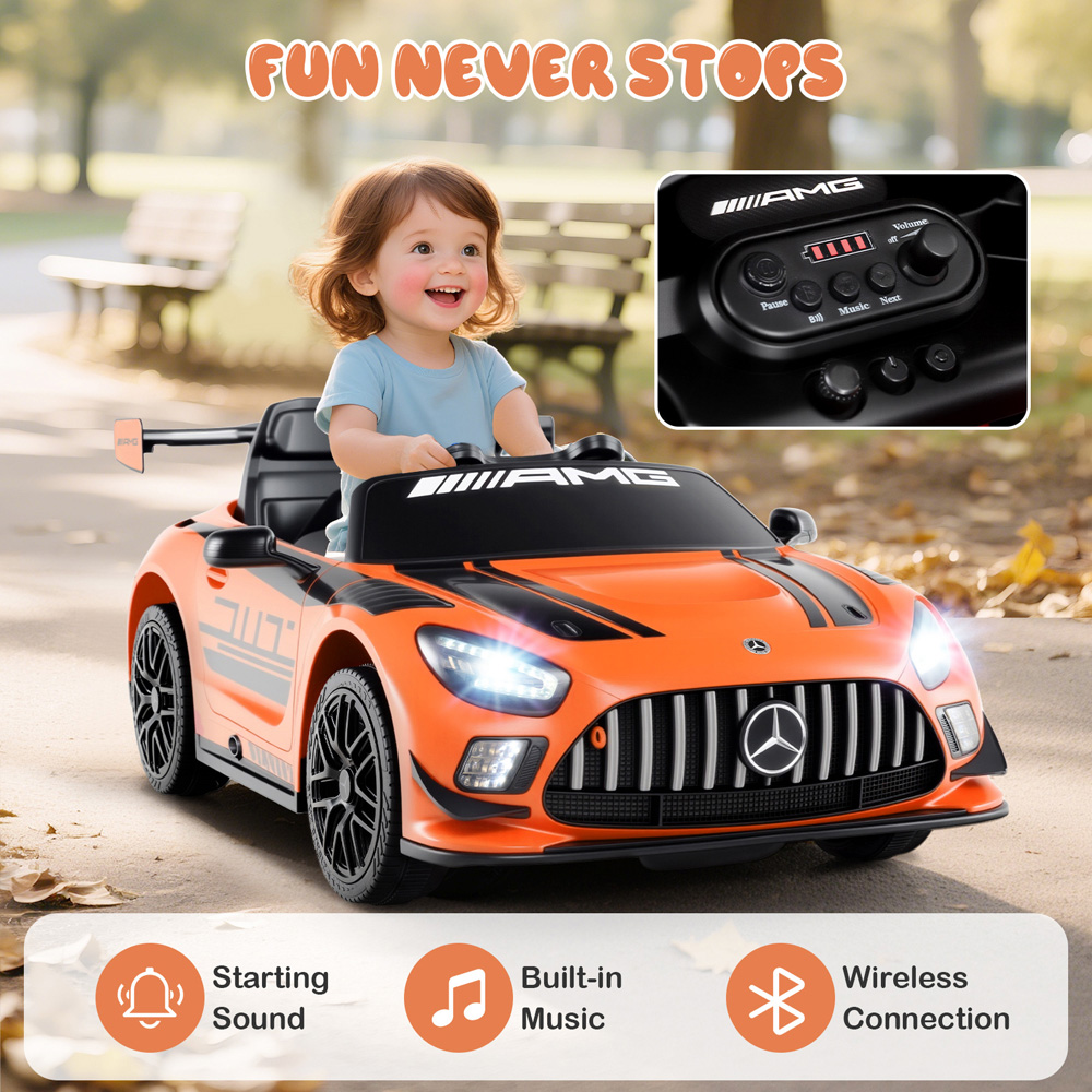 Costway Kids Orange Licensed Mercedes Benz GT3 Ride On Car with Spoiler and Remote Control 12V Image 6