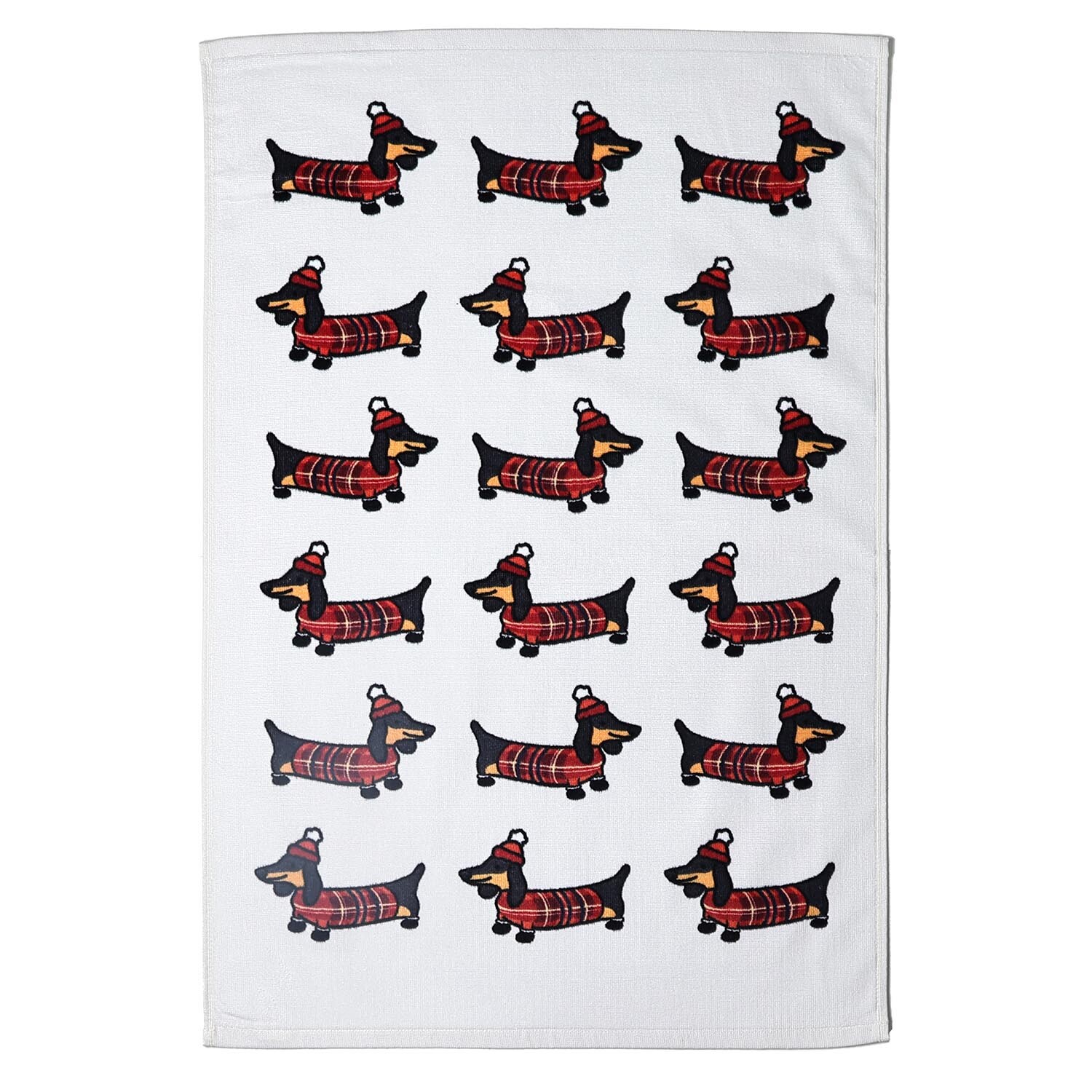Velour Cotton White Playful Dachshund Hand Towel Image 2