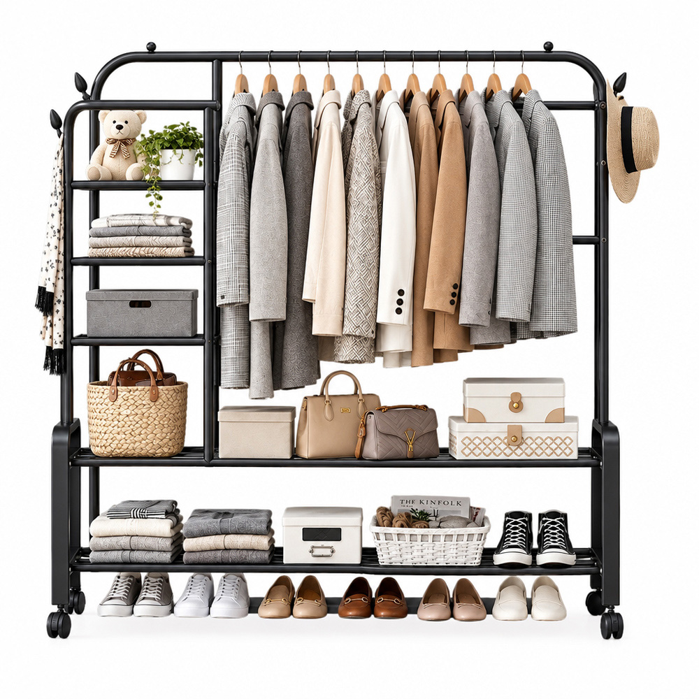 Modcraft 6 Shelf Black Heavy Duty Double Clothes Rail with Wheels Image 3