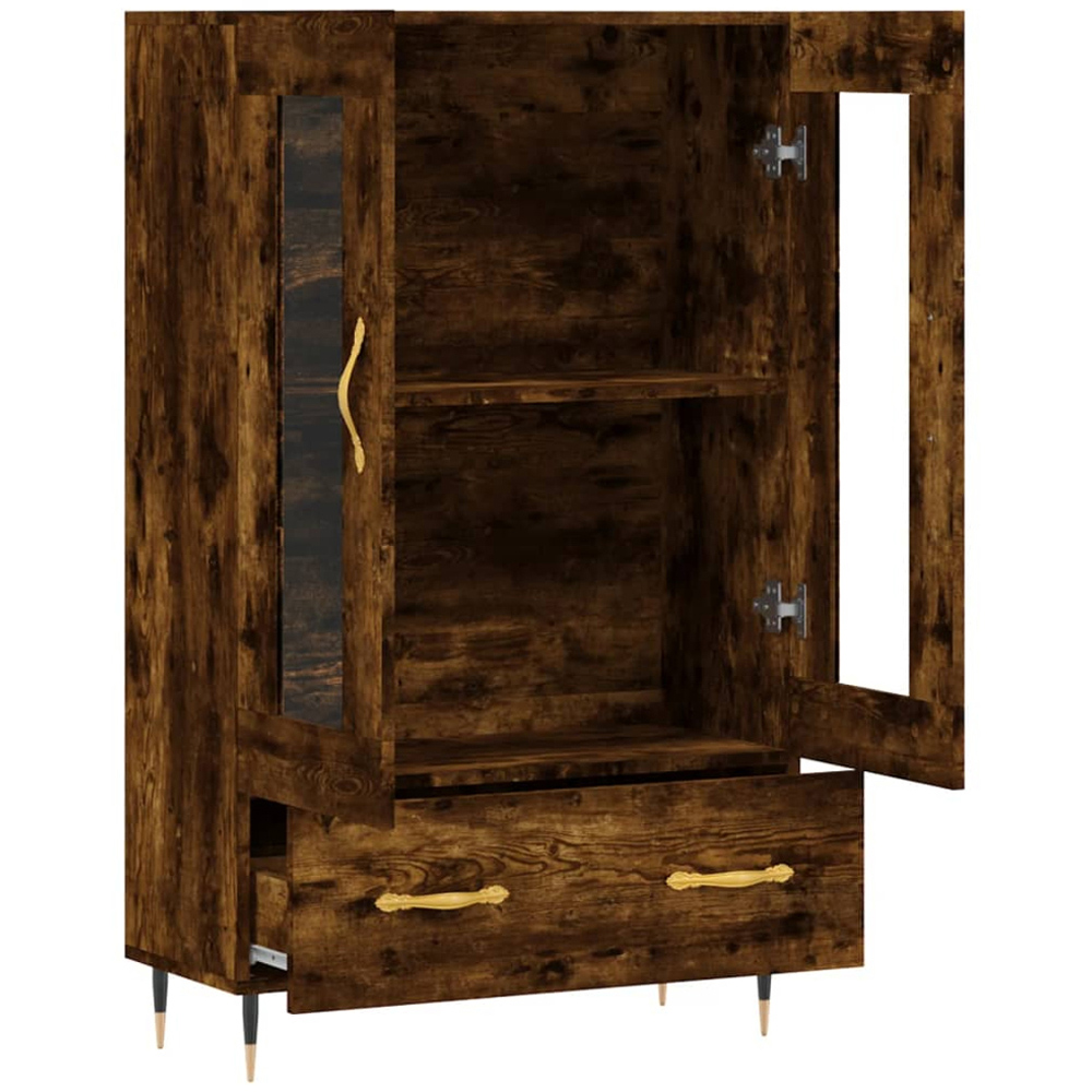 vidaXL 2 Glass Door Single Drawer Smoked Oak Highboard with Metal Legs Image 5