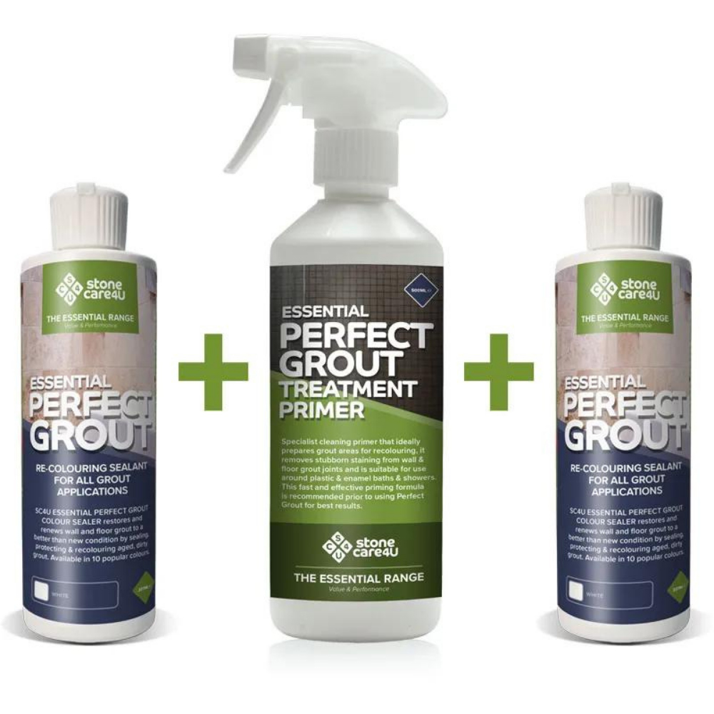 StoneCare4U Essential White Perfect Grout Sealer 237ml 2 Pack and Primer 500ml Bundle Image 1