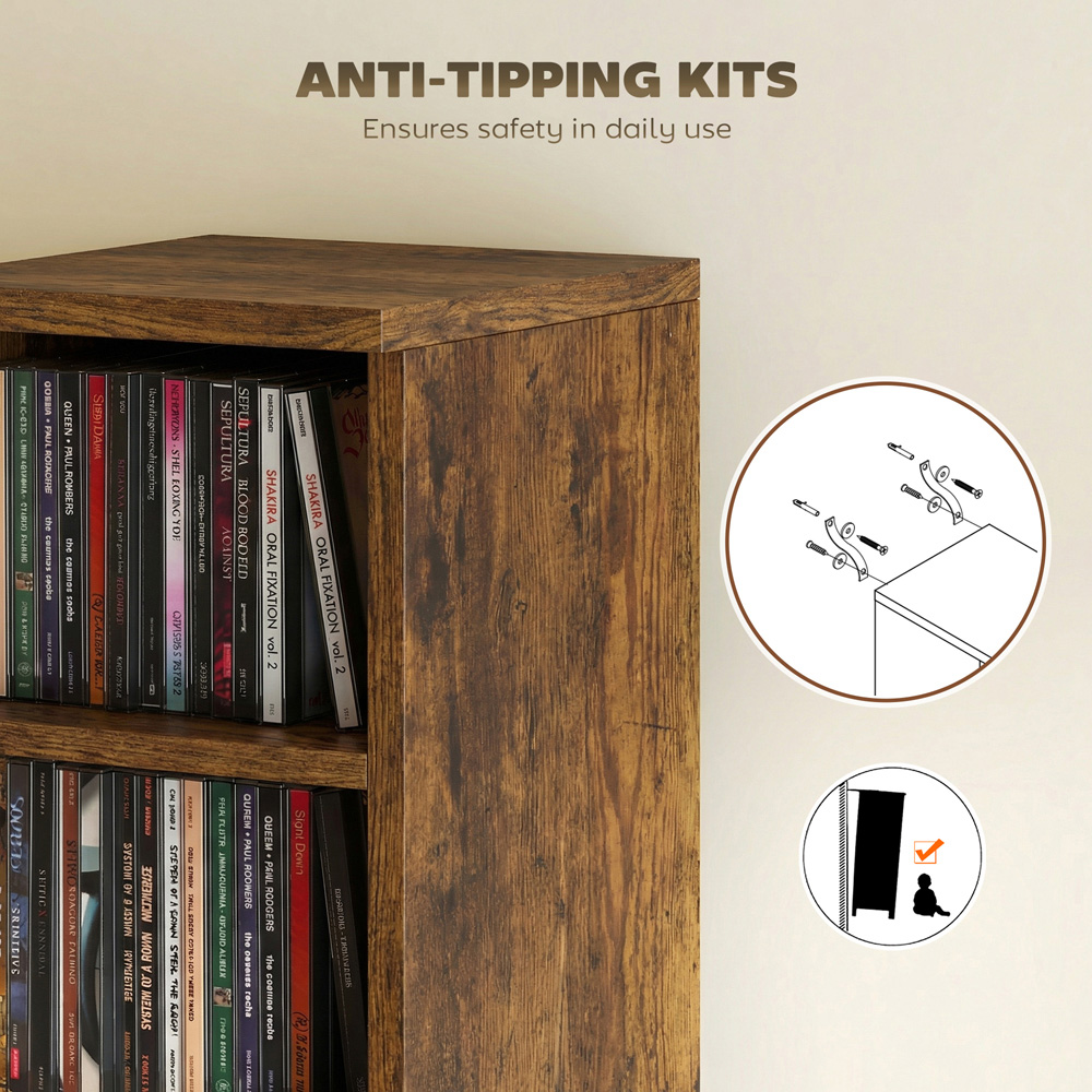 Portland 6 Shelf Rustic Brown Adjustable CD Storage Unit Set of 2 Image 6