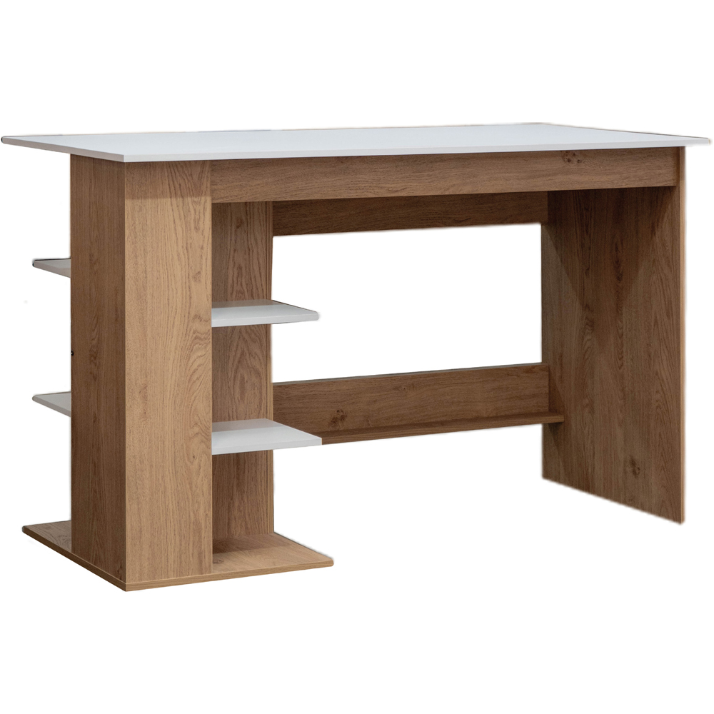 TTAP Milan Oak Effect and White Top 3 Shelf Office Computer Desk Image 3
