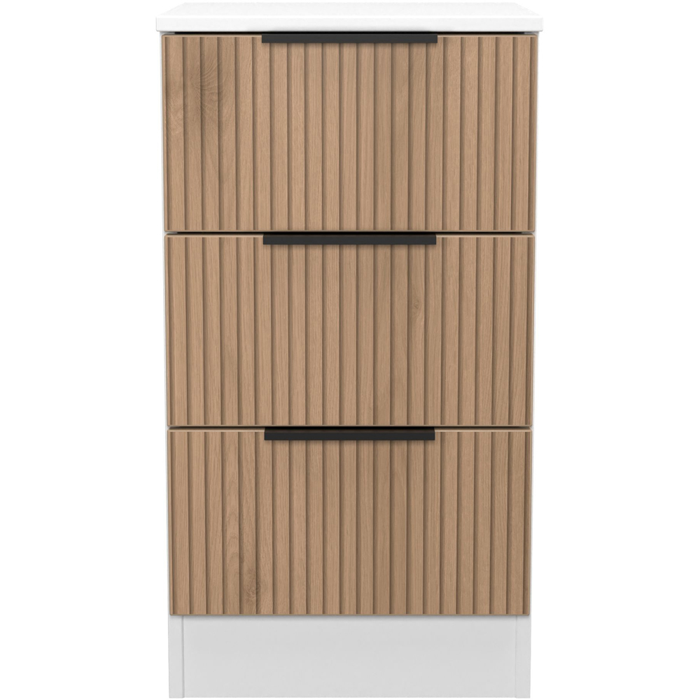 Crowndale Java 3 Drawer Slatt Effect and White Bedside Cabinet Image 2