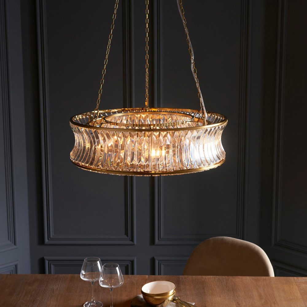 Merano Vittoria Warm Brass Plate Clear Glass Pendant Ceiling Light Image 8