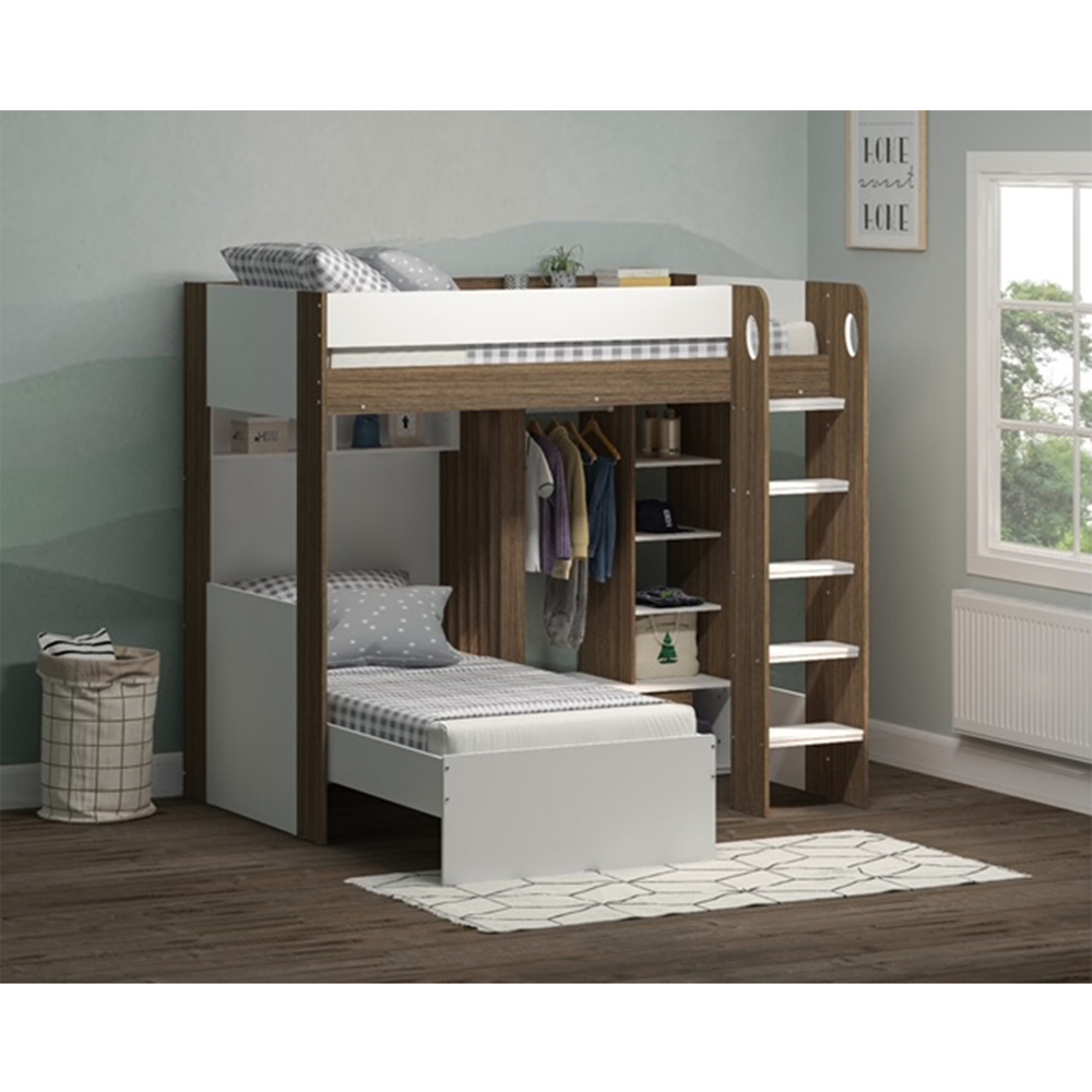 Flair Hampton White and Walnut Wooden Bunk Bed Image 4